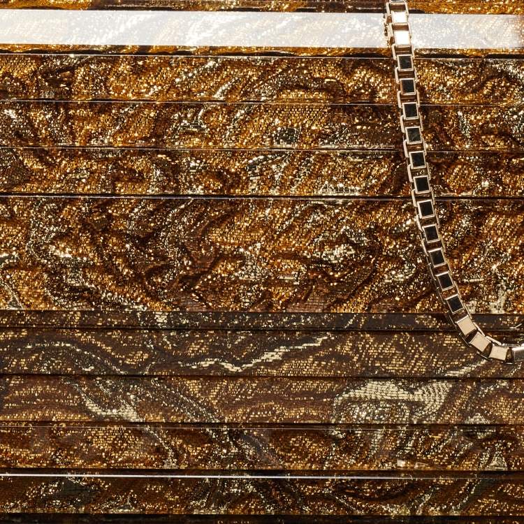 Pre Owned Jimmy Choo Gold Acrylic Floral Sweetie Clutch