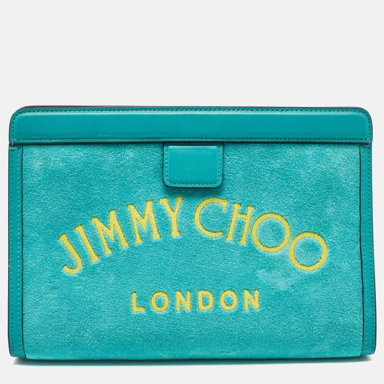 Pre Owned Jimmy Choo Turquoise Velvet and Leather Varenne Clutch