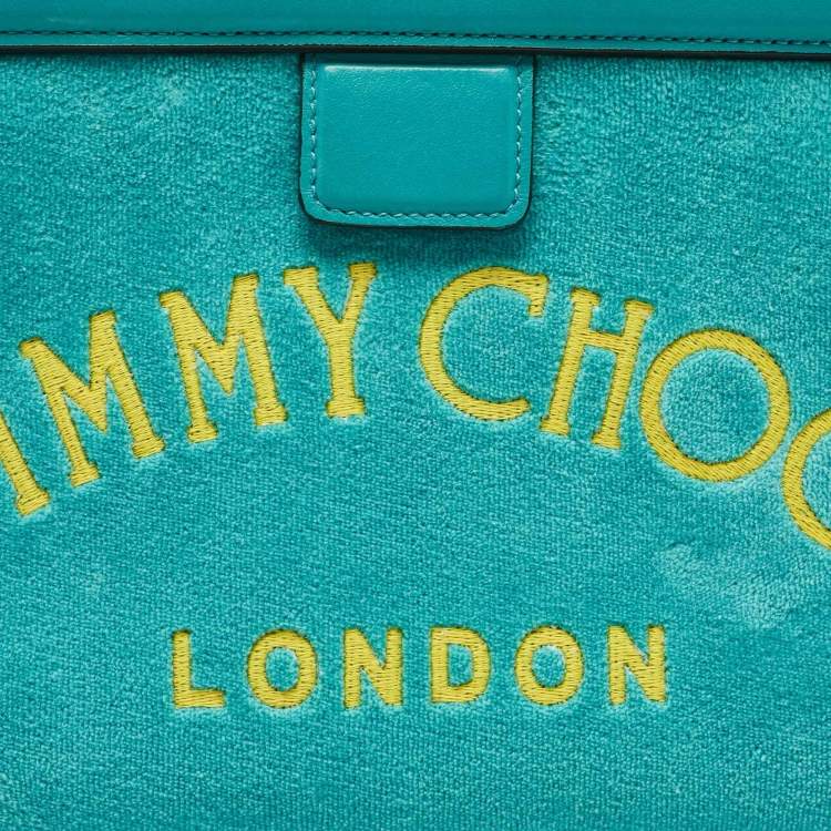 Pre Owned Jimmy Choo Turquoise Velvet and Leather Varenne Clutch