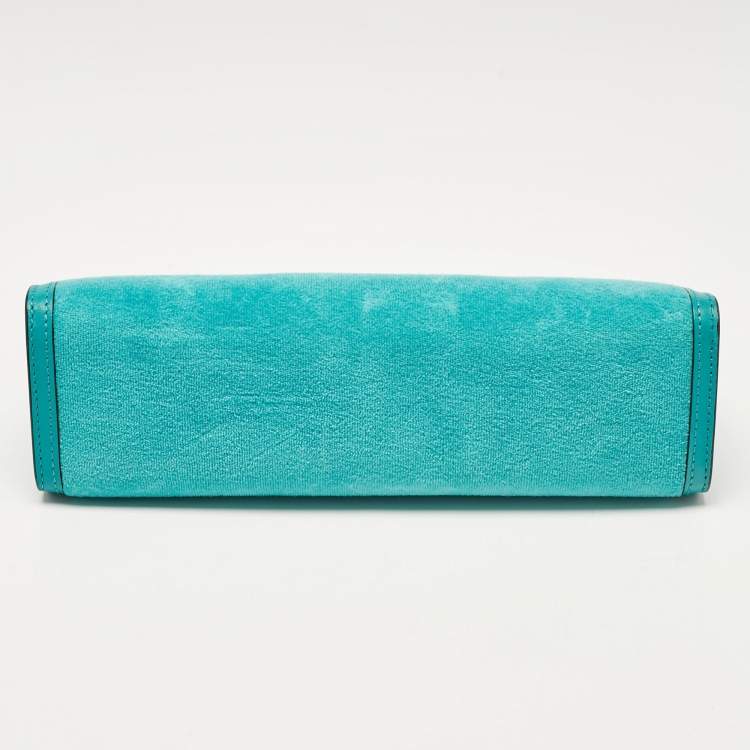 Pre Owned Jimmy Choo Turquoise Velvet and Leather Varenne Clutch