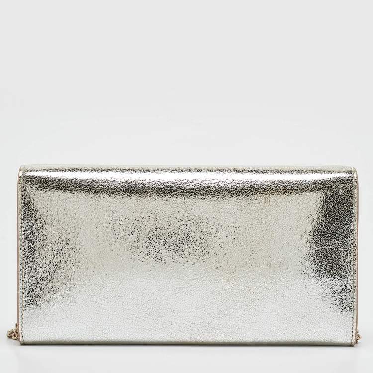 Pre Owned Jimmy Choo Silver Crackled Leather Emmie Chain Clutch