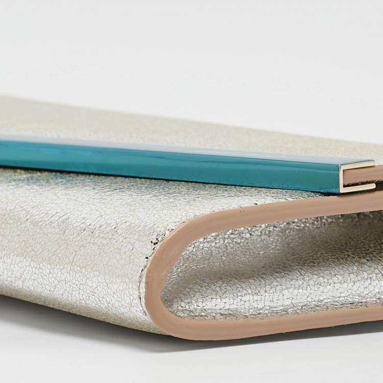 Pre Owned Jimmy Choo Silver Crackled Leather Emmie Chain Clutch
