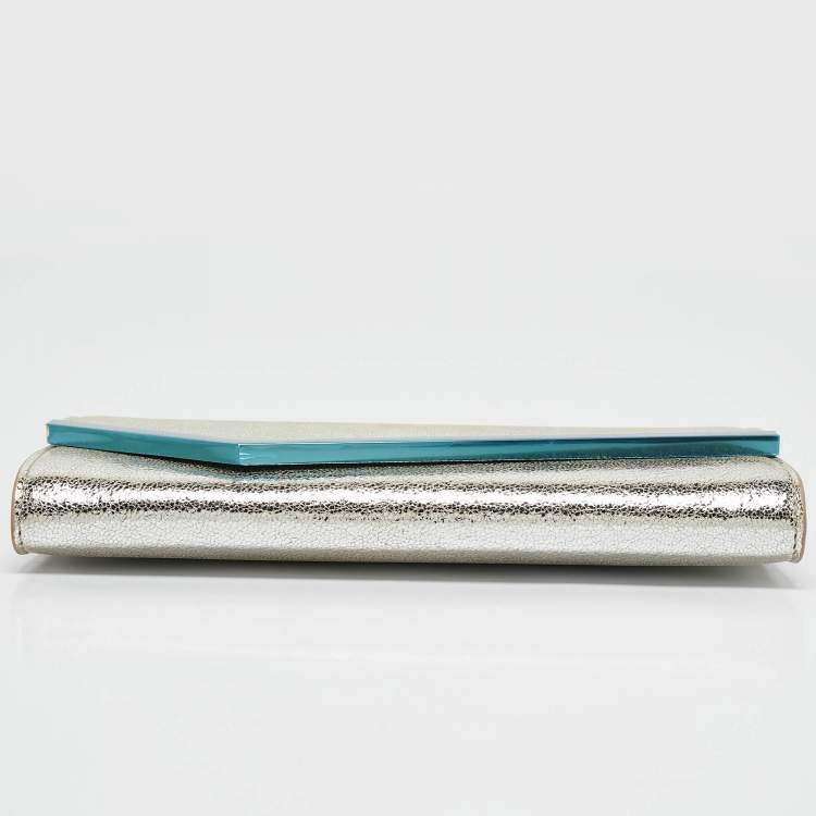 Pre Owned Jimmy Choo Silver Crackled Leather Emmie Chain Clutch