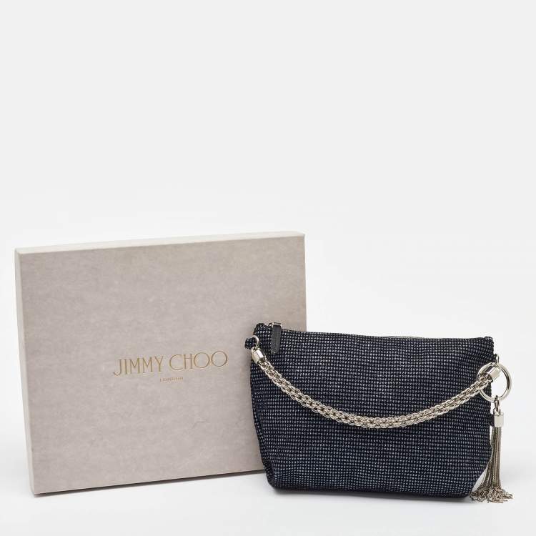 Pre Owned Jimmy Choo Navy Blue Metallic Velvet Callie Chain Clutch