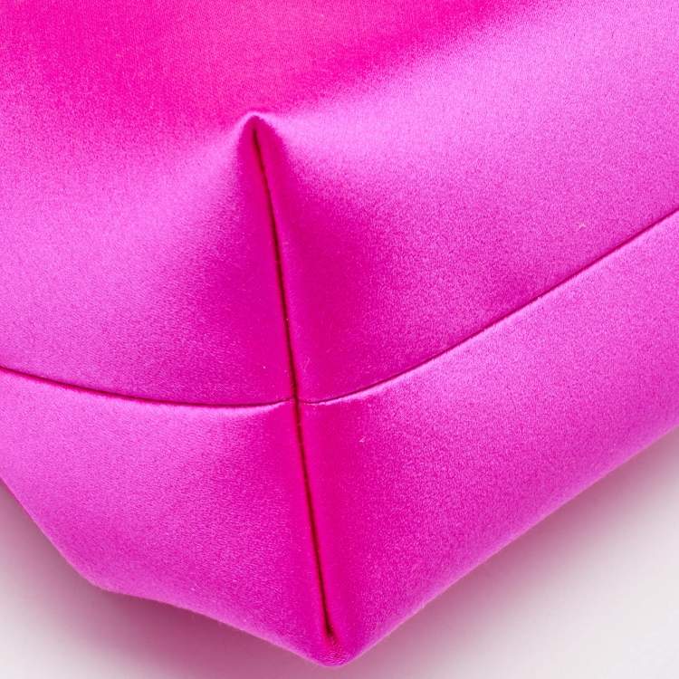 Pre Owned Jimmy Choo Fuchsia Satin Bon Bon Crystal Embellished Bucket Bag