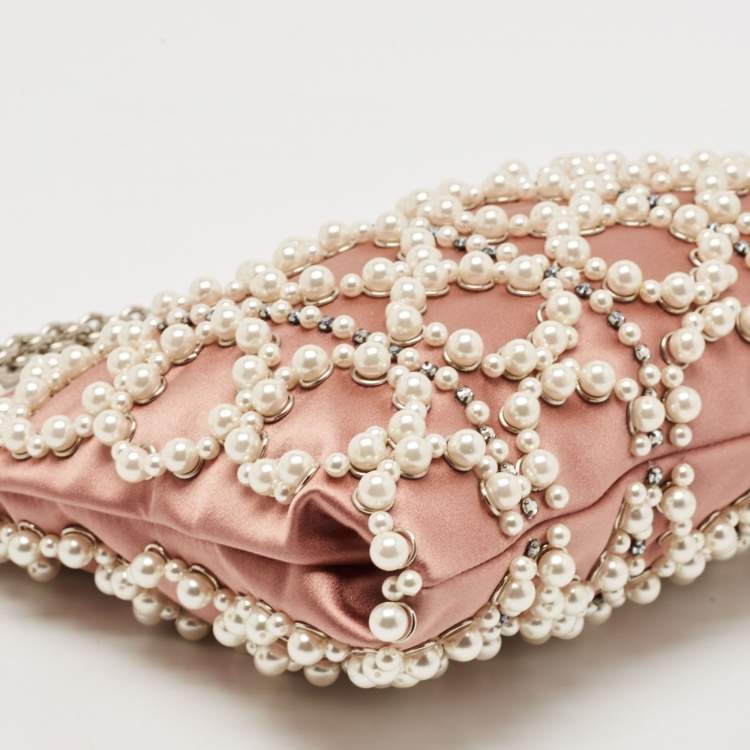 Pre Owned Jimmy Choo Dusty Pink Satin Pearl Embellished Callie Clutch