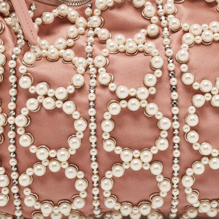 Pre Owned Jimmy Choo Dusty Pink Satin Pearl Embellished Callie Clutch