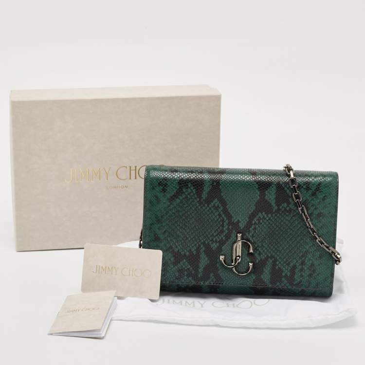 Pre Owned Jimmy Choo Green Snakeskin Embossed Leather Varenne Chain Clutch