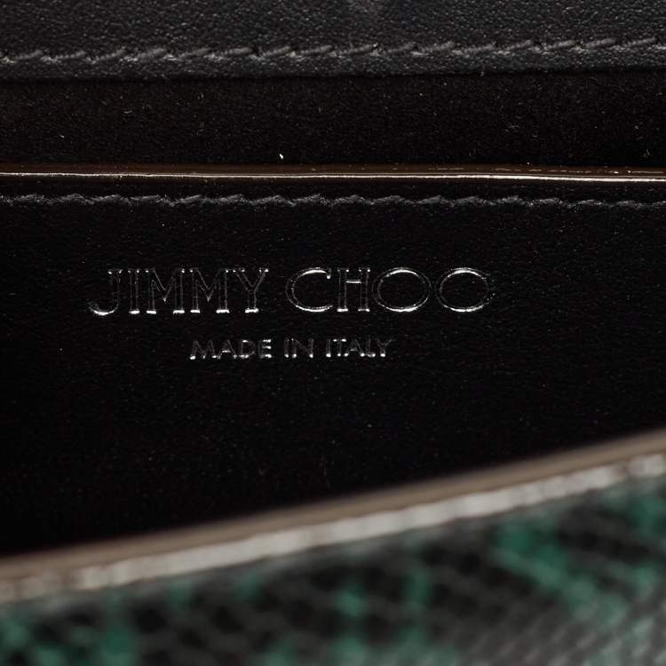 Pre Owned Jimmy Choo Green Snakeskin Embossed Leather Varenne Chain Clutch