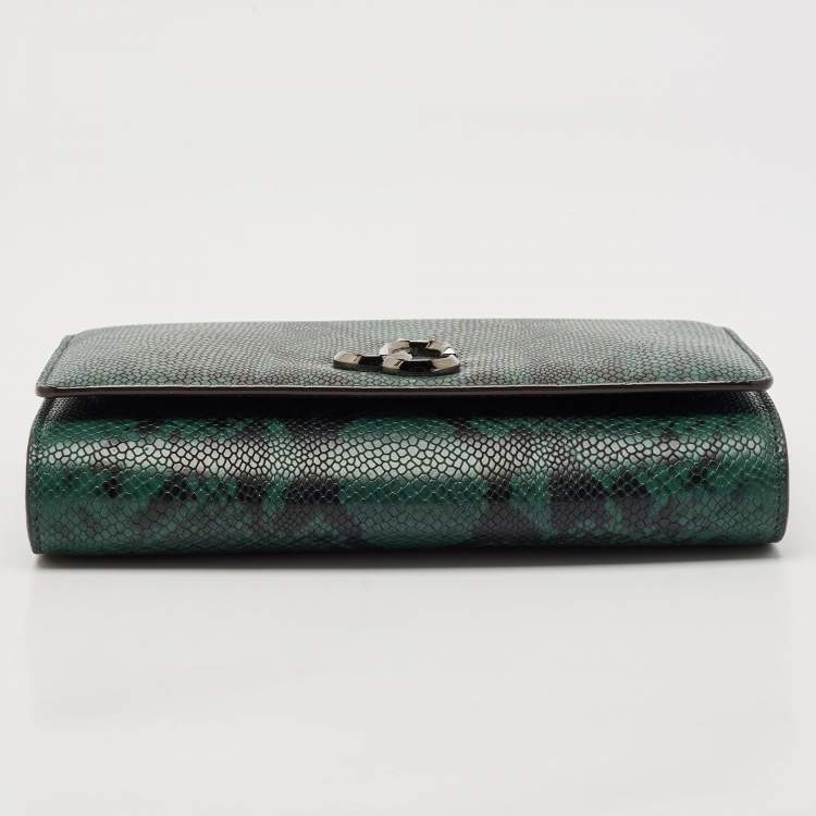 Pre Owned Jimmy Choo Green Snakeskin Embossed Leather Varenne Chain Clutch
