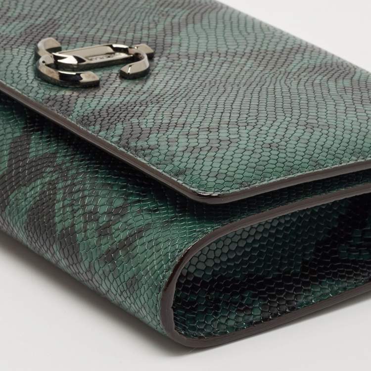 Pre Owned Jimmy Choo Green Snakeskin Embossed Leather Varenne Chain Clutch