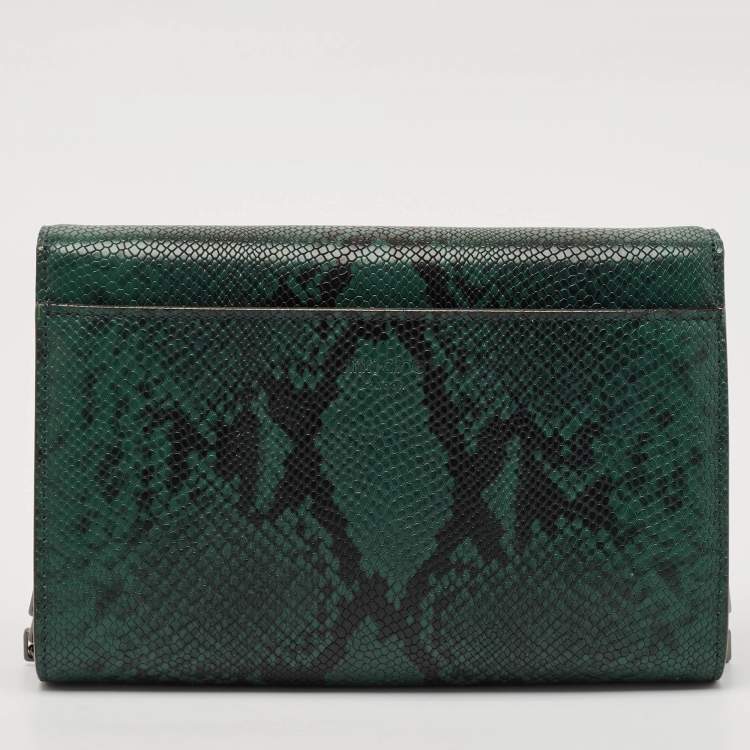 Pre Owned Jimmy Choo Green Snakeskin Embossed Leather Varenne Chain Clutch