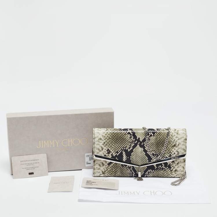 Pre Owned Jimmy Choo Green/Grey Python Embossed Leather Elish Chain Clutch