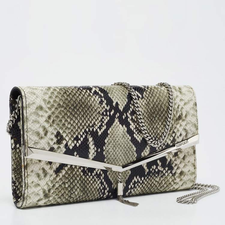 Pre Owned Jimmy Choo Green/Grey Python Embossed Leather Elish Chain Clutch