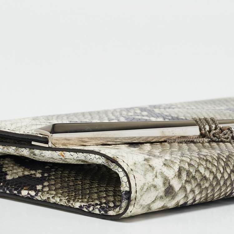 Pre Owned Jimmy Choo Green/Grey Python Embossed Leather Elish Chain Clutch