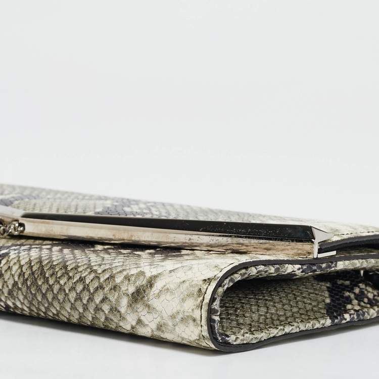 Pre Owned Jimmy Choo Green/Grey Python Embossed Leather Elish Chain Clutch