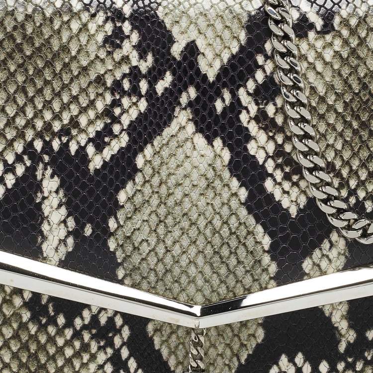 Pre Owned Jimmy Choo Green/Grey Python Embossed Leather Elish Chain Clutch