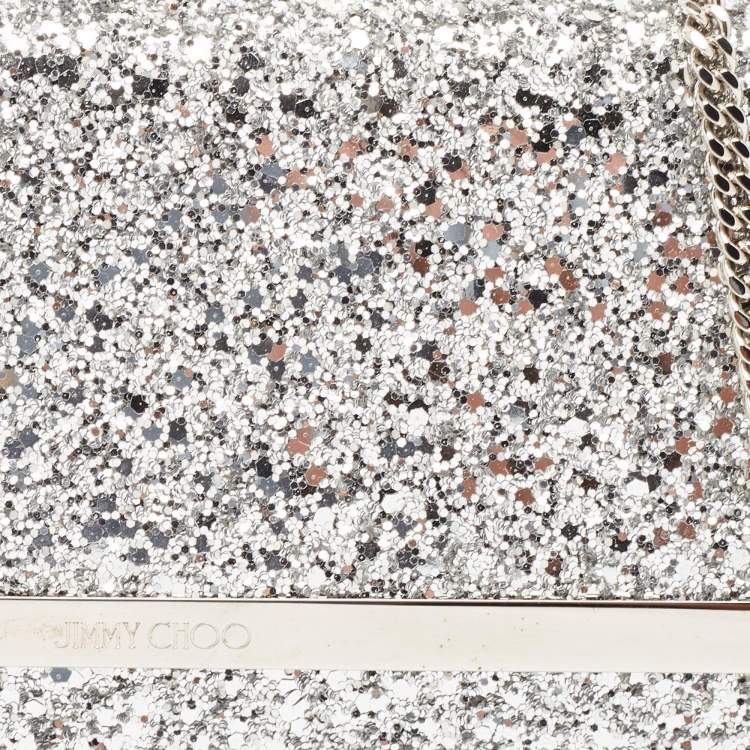 Pre Owned Jimmy Choo Silver Glitter Milla Chain Clutch