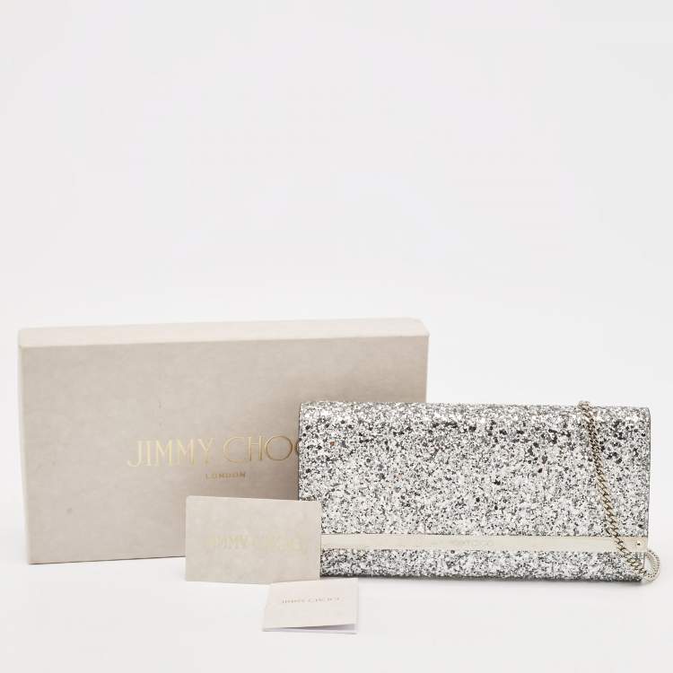 Pre Owned Jimmy Choo Silver Glitter Milla Chain Clutch
