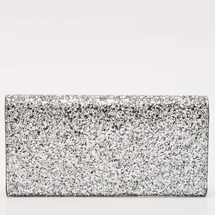 Pre Owned Jimmy Choo Silver Glitter Milla Chain Clutch