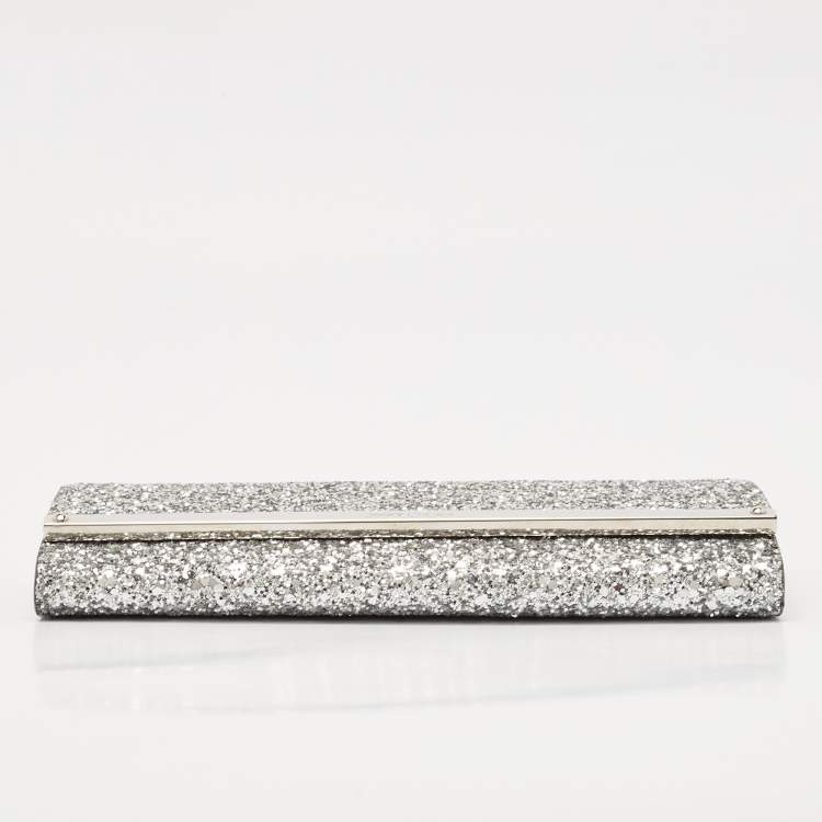 Pre Owned Jimmy Choo Silver Glitter Milla Chain Clutch