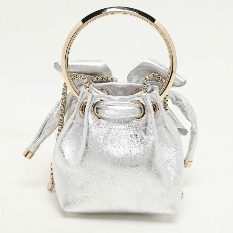 Pre Owned Jimmy Choo Silver Leather Micro Bon Bon Crossbody Bag