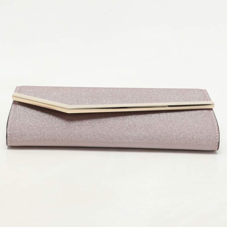Pre Owned Jimmy Choo Pink Micro Glitter Fabric Emmie Chain Clutch