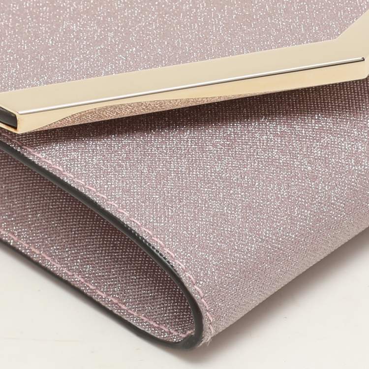 Pre Owned Jimmy Choo Pink Micro Glitter Fabric Emmie Chain Clutch