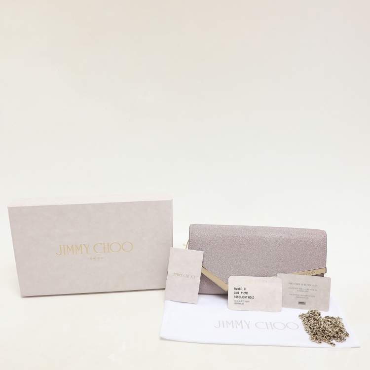 Pre Owned Jimmy Choo Pink Micro Glitter Fabric Emmie Chain Clutch