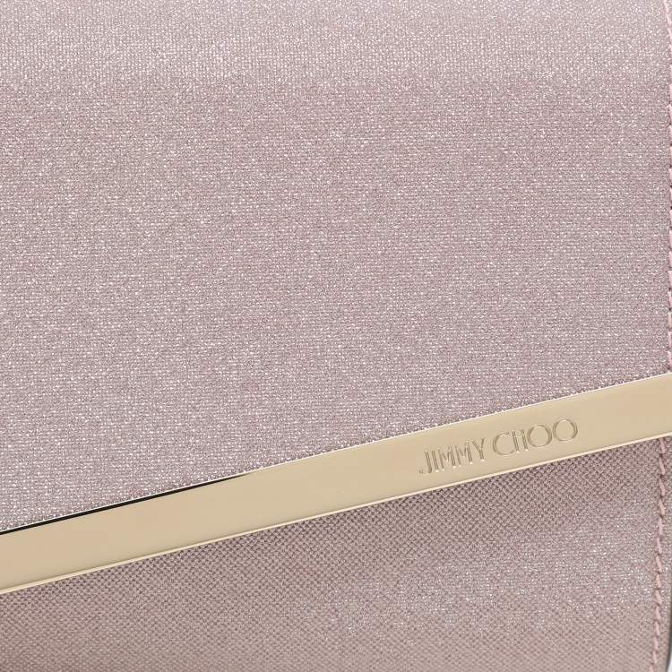 Pre Owned Jimmy Choo Pink Micro Glitter Fabric Emmie Chain Clutch