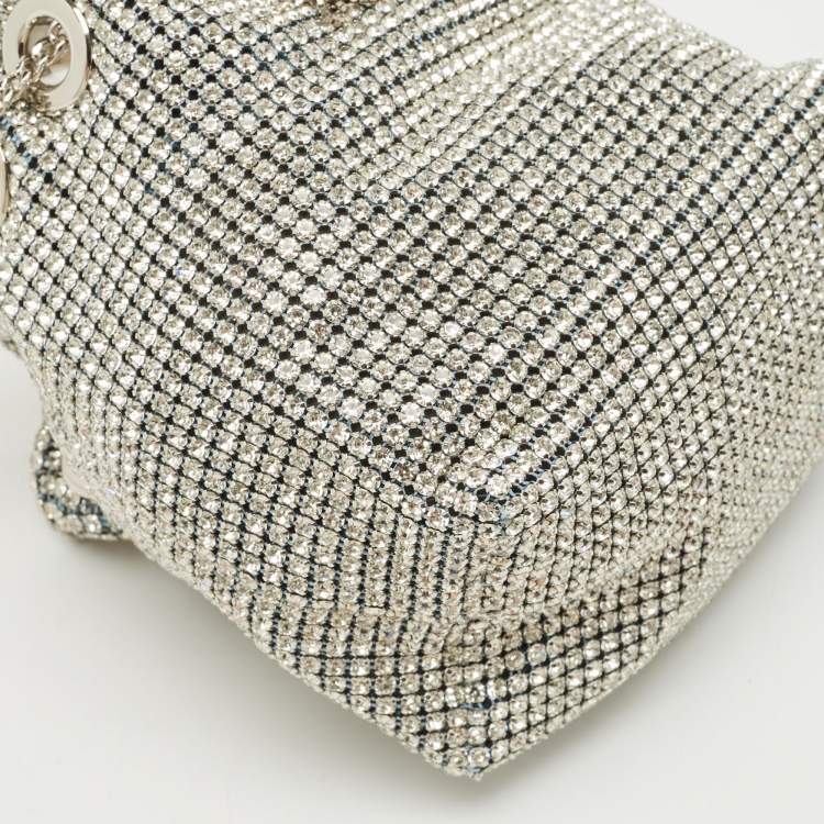 Pre Owned Jimmy Choo Silver Crystal Embellished Micro Bon Bon Bucket Bag