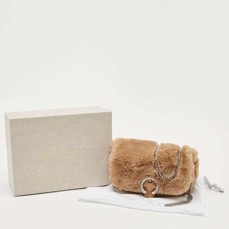 Pre Owned Jimmy Choo Brown Faux Fur Madeline Crossbody Bag