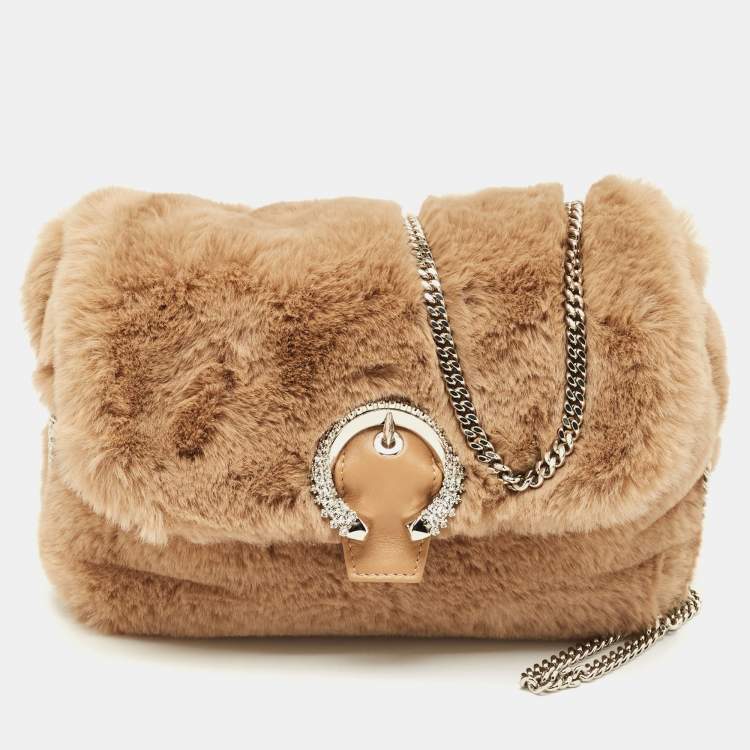 Pre Owned Jimmy Choo Brown Faux Fur Madeline Crossbody Bag