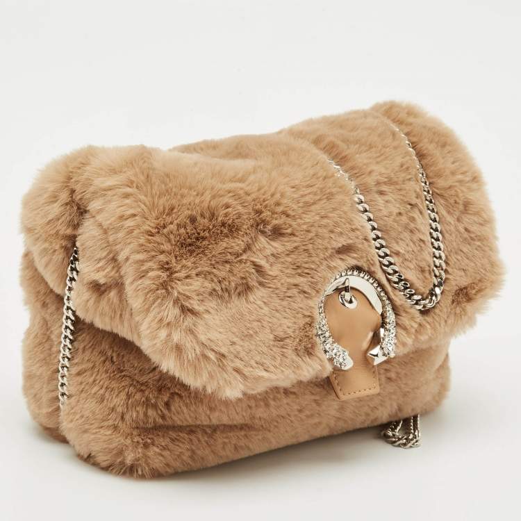 Pre Owned Jimmy Choo Brown Faux Fur Madeline Crossbody Bag