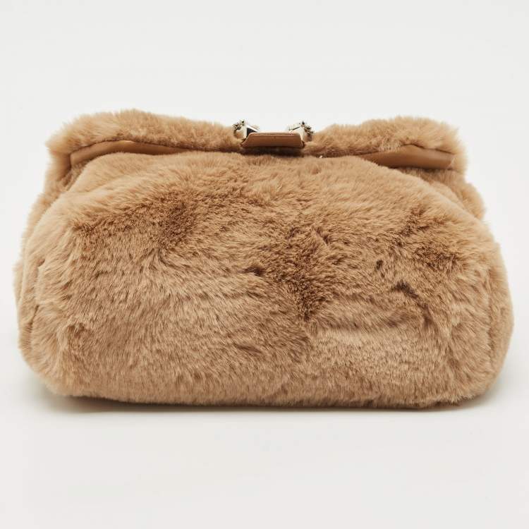 Pre Owned Jimmy Choo Brown Faux Fur Madeline Crossbody Bag