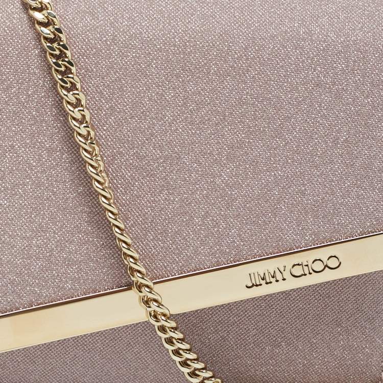 Pre Owned Jimmy Choo Pink Coarse Glitter Emmie Chain Clutch