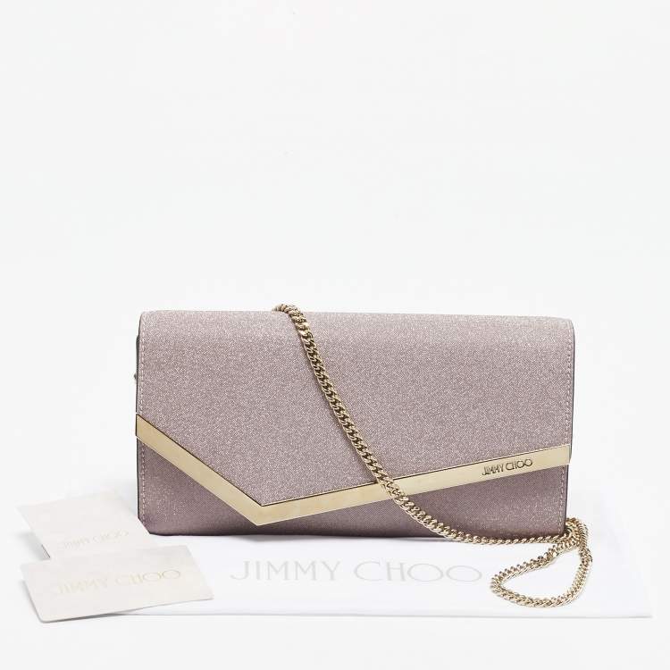 Pre Owned Jimmy Choo Pink Coarse Glitter Emmie Chain Clutch
