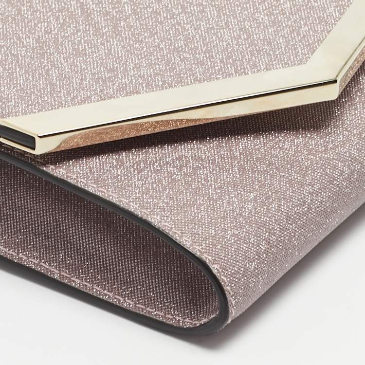 Pre Owned Jimmy Choo Pink Coarse Glitter Emmie Chain Clutch