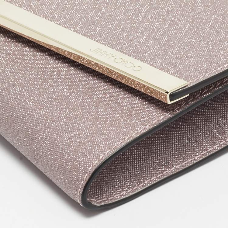 Pre Owned Jimmy Choo Pink Coarse Glitter Emmie Chain Clutch