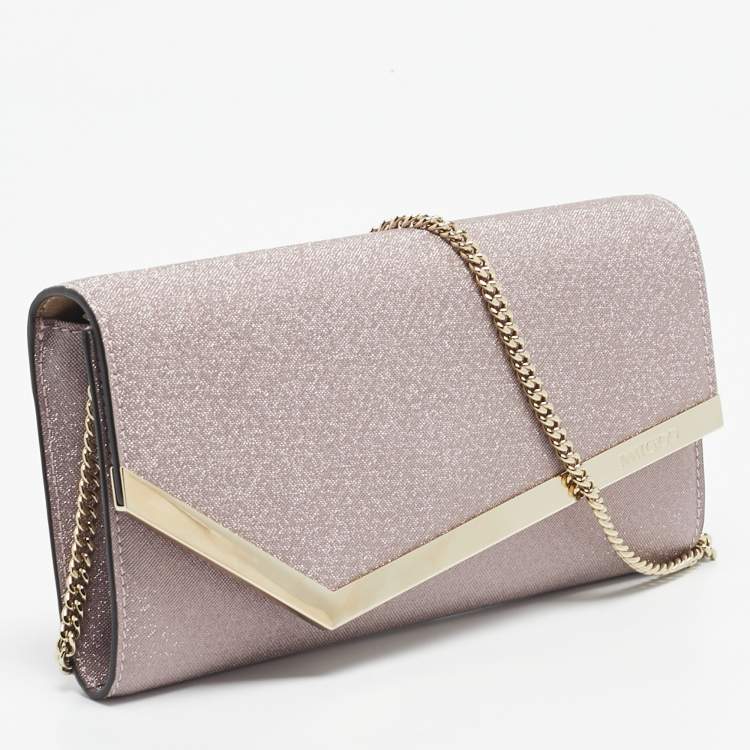 Pre Owned Jimmy Choo Pink Coarse Glitter Emmie Chain Clutch