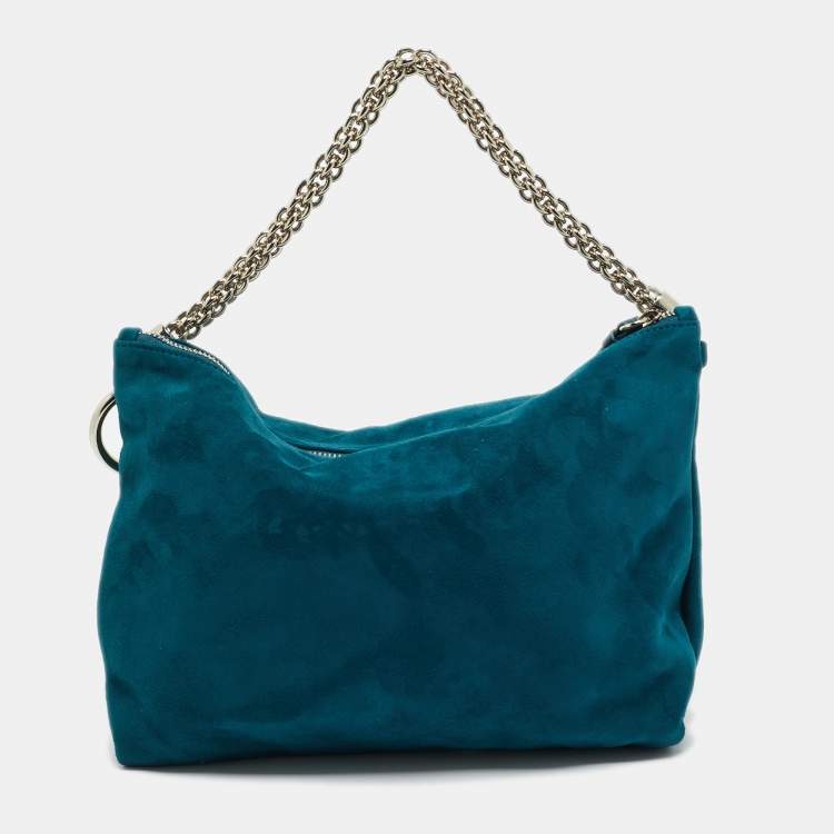 Pre Owned Jimmy Choo Teal Green Suede Callie Clutch Bag