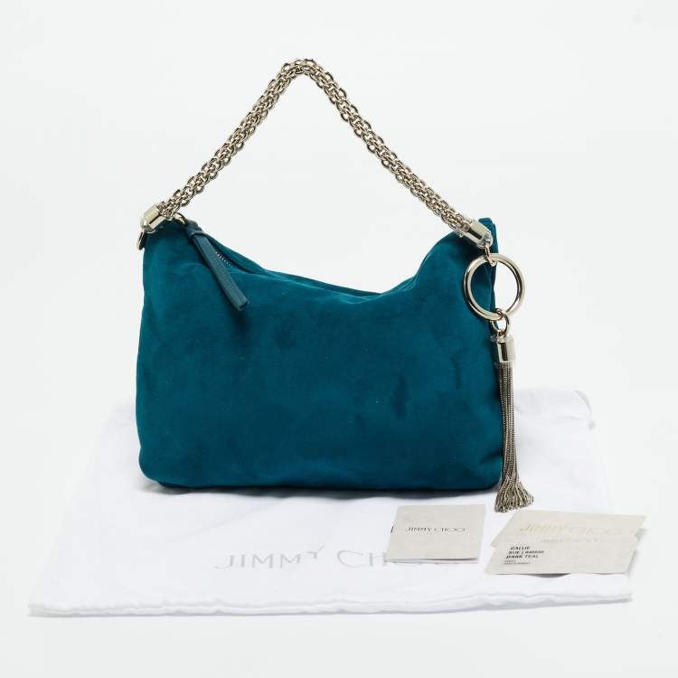 Pre Owned Jimmy Choo Teal Green Suede Callie Clutch Bag