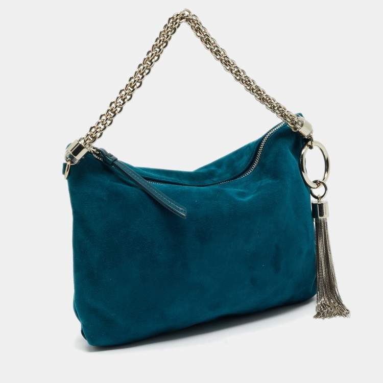 Pre Owned Jimmy Choo Teal Green Suede Callie Clutch Bag