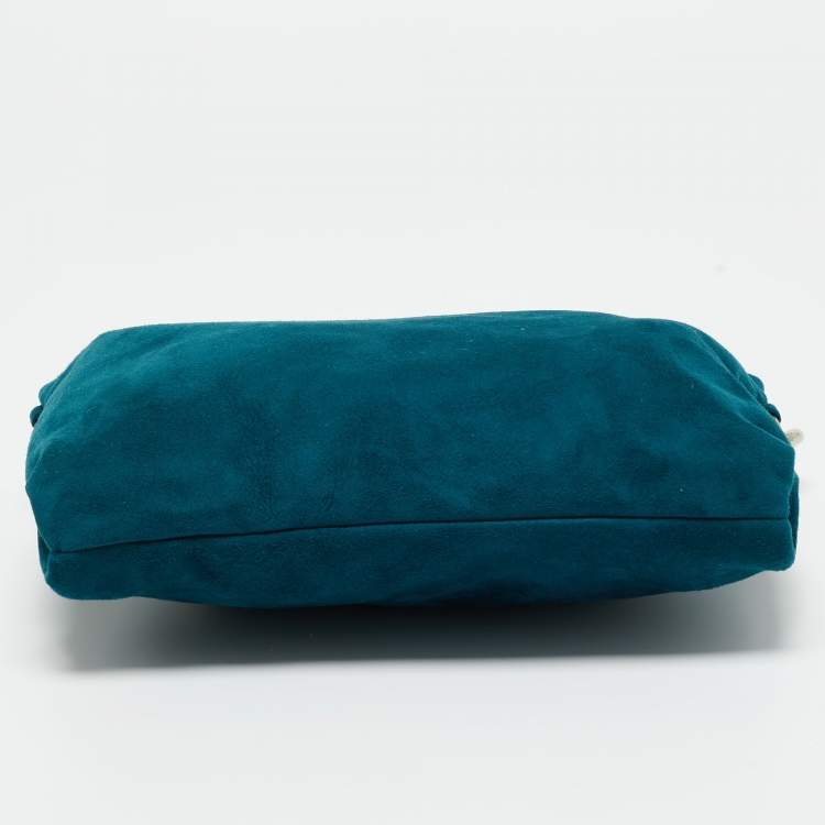 Pre Owned Jimmy Choo Teal Green Suede Callie Clutch Bag