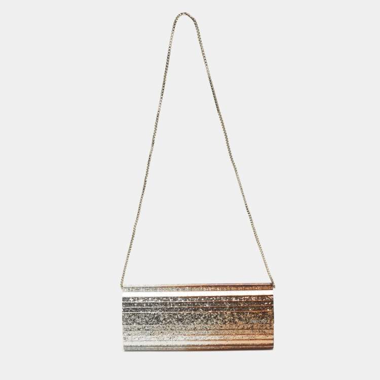 Pre Owned Jimmy Choo Gold Ombre Glitter Acrylic Sweetie Chain Clutch