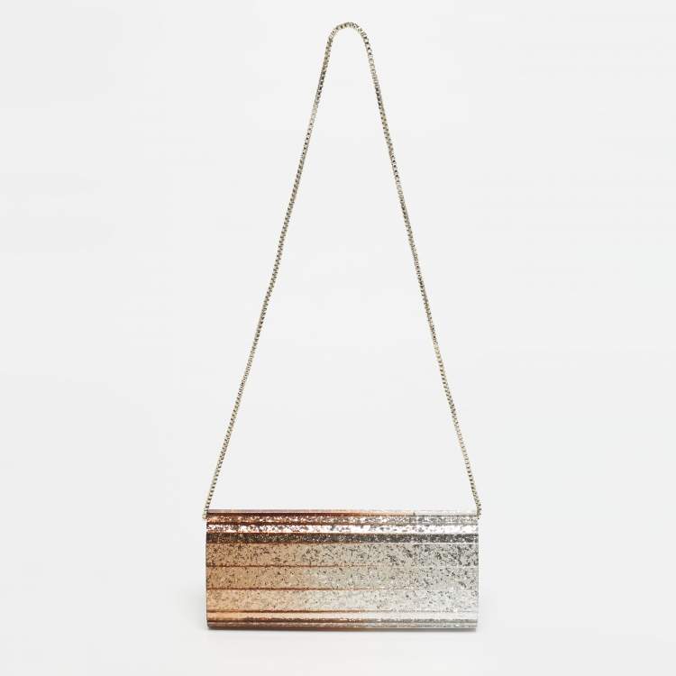 Pre Owned Jimmy Choo Gold Ombre Glitter Acrylic Sweetie Chain Clutch
