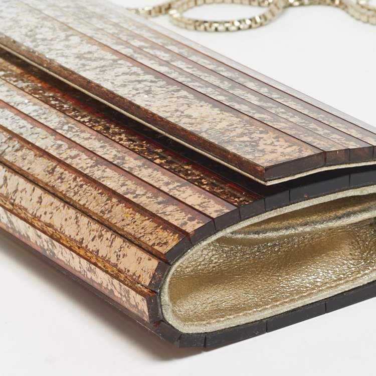 Pre Owned Jimmy Choo Gold Ombre Glitter Acrylic Sweetie Chain Clutch