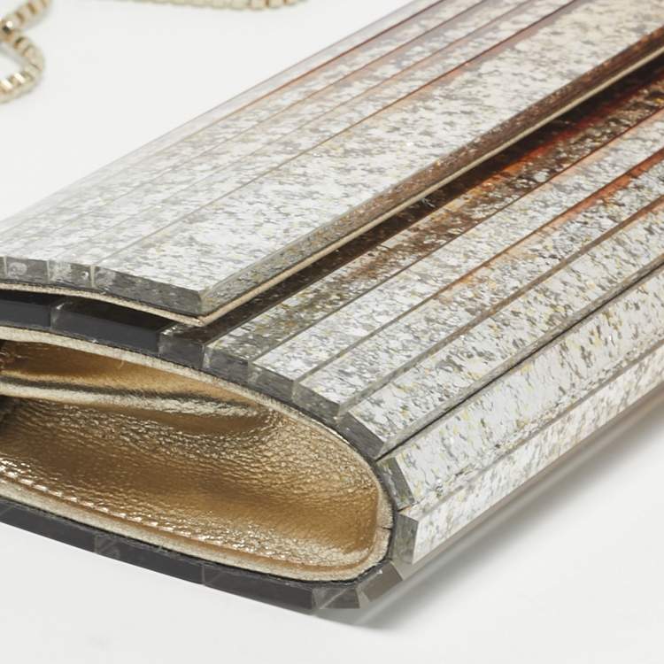 Pre Owned Jimmy Choo Gold Ombre Glitter Acrylic Sweetie Chain Clutch