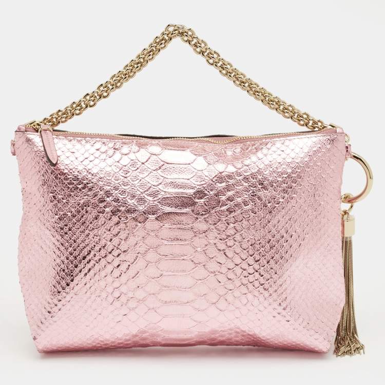 Pre Owned Jimmy Choo Metallic Pink Python Callie Clutch Bag