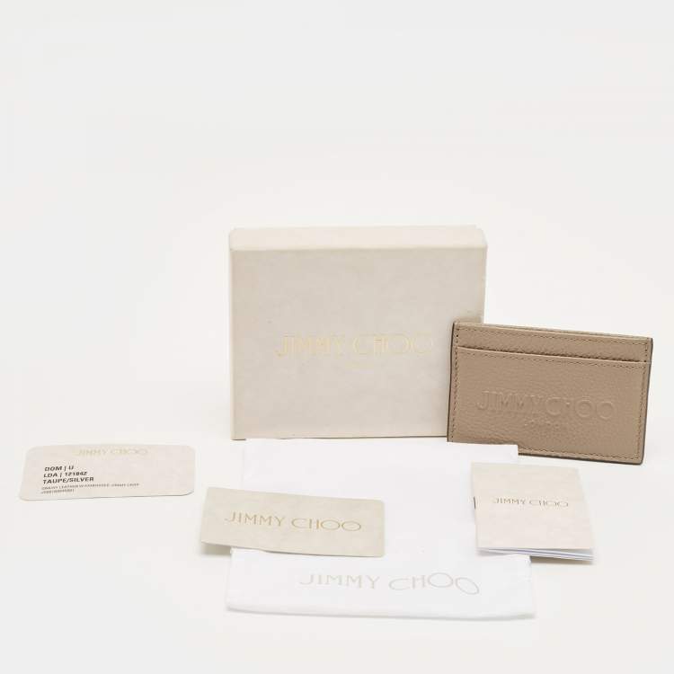 مملوكة مسبقًا Jimmy Choo Beige Leather Logo Embossed Card Holder